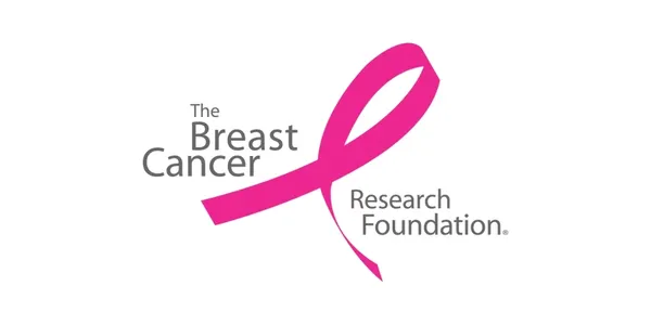 A pink ribbon is shown on the breast cancer research foundation logo.