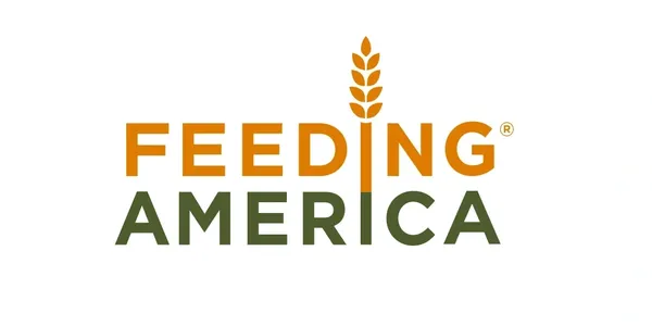 A logo for feeding america with an orange and green grain.