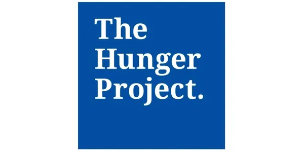 A blue square with the words 